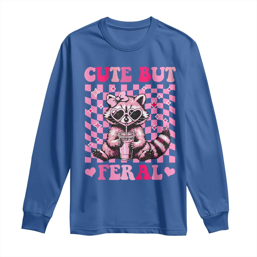 Cute But Feral Raccoon Long Sleeve Shirt Funny Sunglasses Trash Panda TS10 Royal Blue Print Your Wear