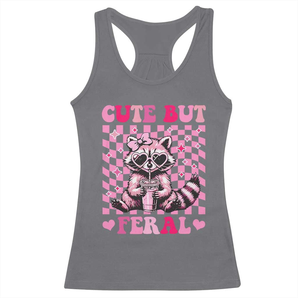 Cute But Feral Raccoon Racerback Tank Top Funny Sunglasses Trash Panda TS10 Charcoal Print Your Wear