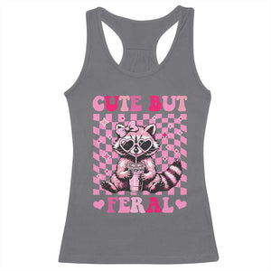 Cute But Feral Raccoon Racerback Tank Top Funny Sunglasses Trash Panda TS10 Charcoal Print Your Wear