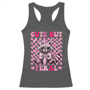 Cute But Feral Raccoon Racerback Tank Top Funny Sunglasses Trash Panda TS10 Dark Heather Print Your Wear