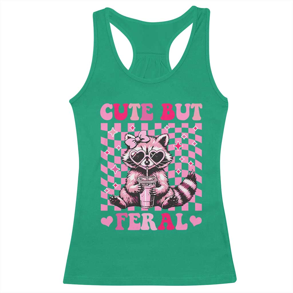 Cute But Feral Raccoon Racerback Tank Top Funny Sunglasses Trash Panda TS10 Irish Green Print Your Wear