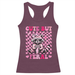 Cute But Feral Raccoon Racerback Tank Top Funny Sunglasses Trash Panda TS10 Maroon Print Your Wear