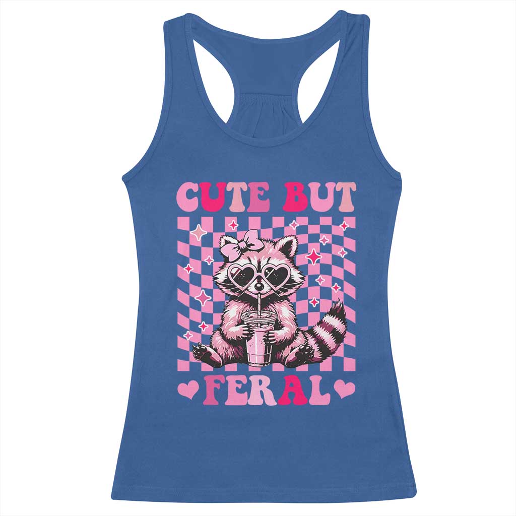 Cute But Feral Raccoon Racerback Tank Top Funny Sunglasses Trash Panda TS10 Royal Blue Print Your Wear