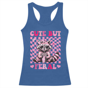 Cute But Feral Raccoon Racerback Tank Top Funny Sunglasses Trash Panda TS10 Royal Blue Print Your Wear
