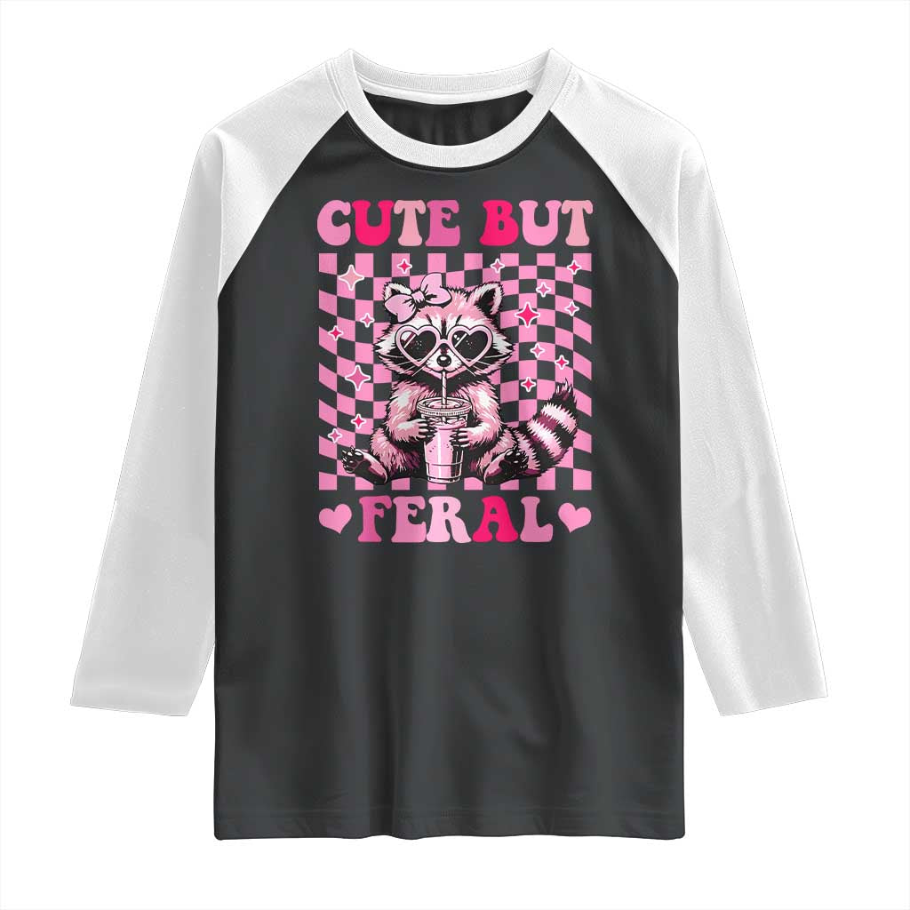 Cute But Feral Raccoon Raglan Shirt Funny Sunglasses Trash Panda TS10 Black White Print Your Wear