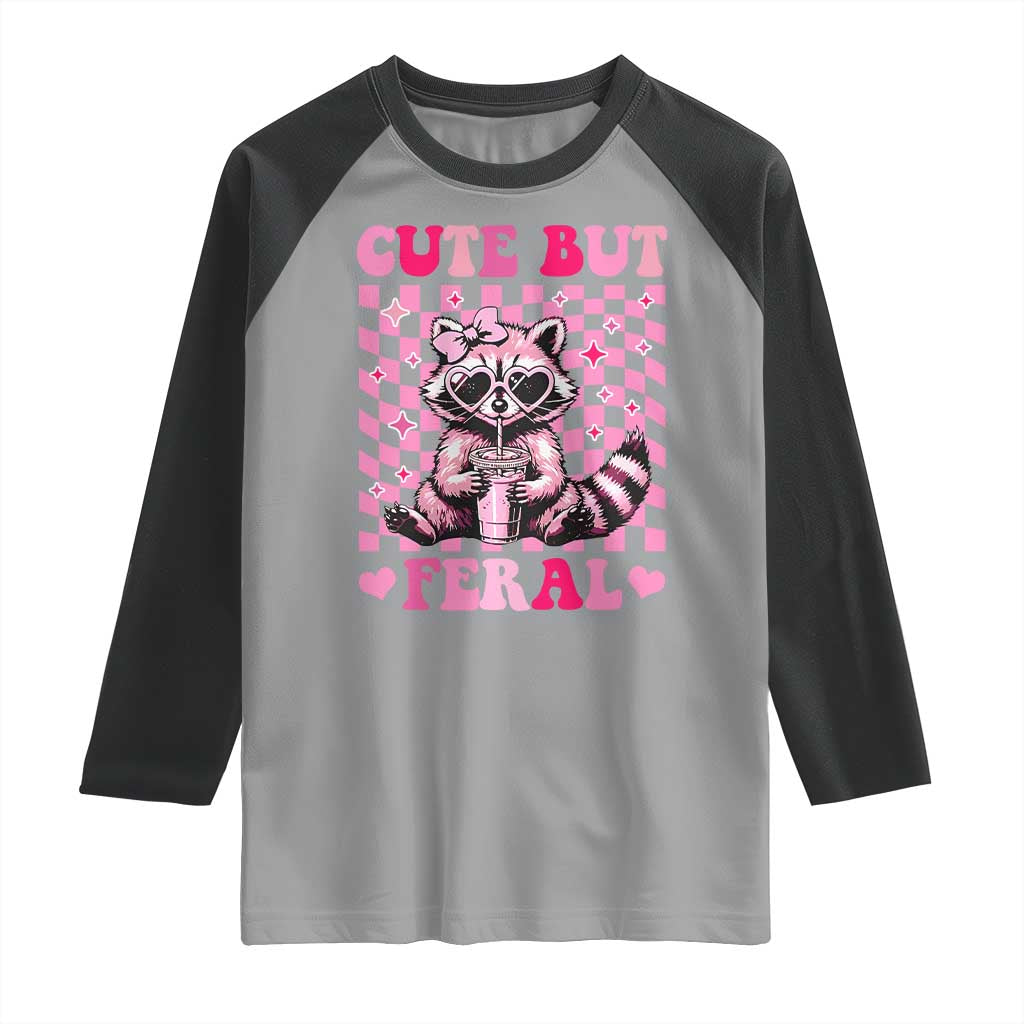 Cute But Feral Raccoon Raglan Shirt Funny Sunglasses Trash Panda TS10 Sport Gray Black Print Your Wear