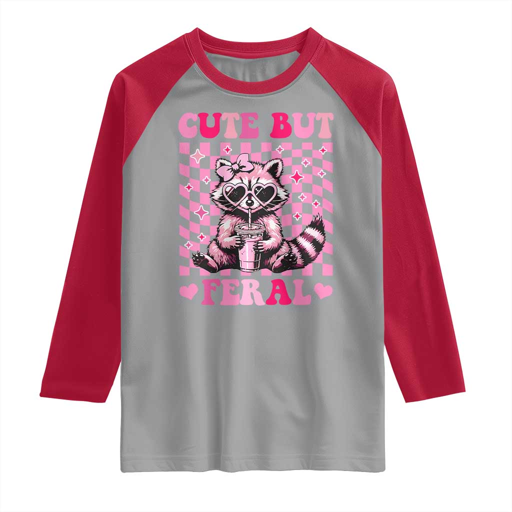 Cute But Feral Raccoon Raglan Shirt Funny Sunglasses Trash Panda TS10 Sport Gray Red Print Your Wear