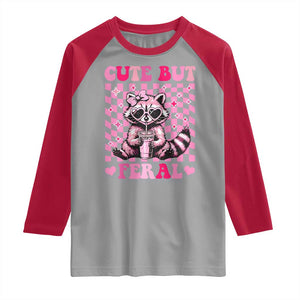 Cute But Feral Raccoon Raglan Shirt Funny Sunglasses Trash Panda TS10 Sport Gray Red Print Your Wear