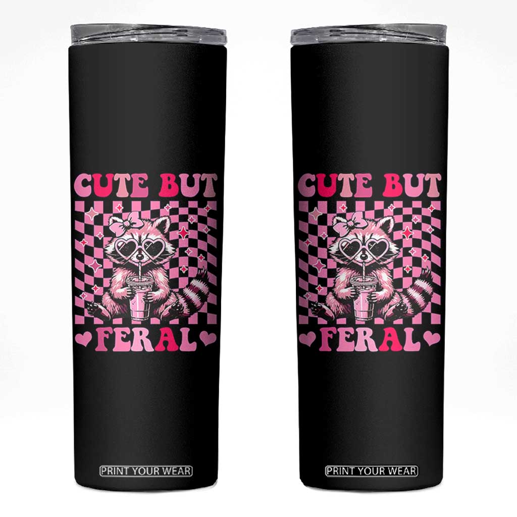 Cute But Feral Raccoon Skinny Tumbler Funny Sunglasses Trash Panda TS10 Black Print Your Wear