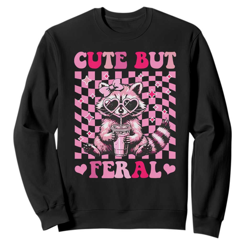 Cute But Feral Raccoon Sweatshirt Funny Sunglasses Trash Panda TS10 Black Print Your Wear
