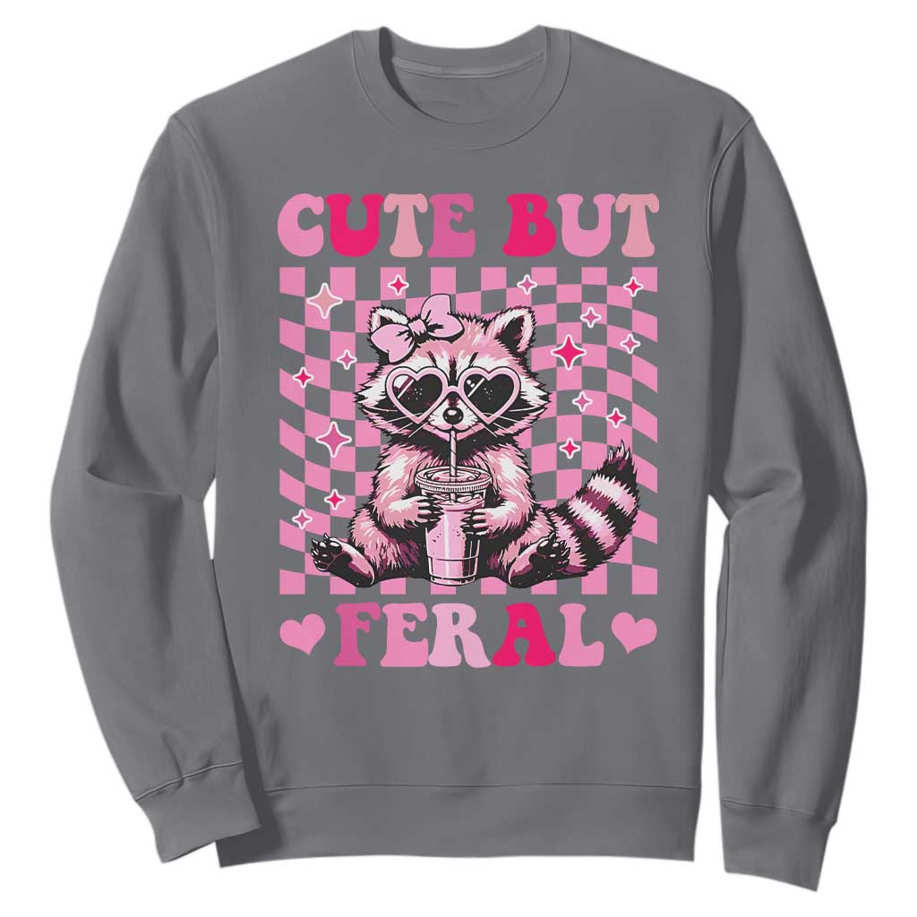Cute But Feral Raccoon Sweatshirt Funny Sunglasses Trash Panda TS10 Charcoal Print Your Wear