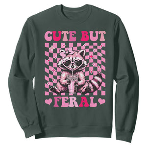 Cute But Feral Raccoon Sweatshirt Funny Sunglasses Trash Panda TS10 Dark Forest Green Print Your Wear