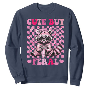 Cute But Feral Raccoon Sweatshirt Funny Sunglasses Trash Panda TS10 Navy Print Your Wear