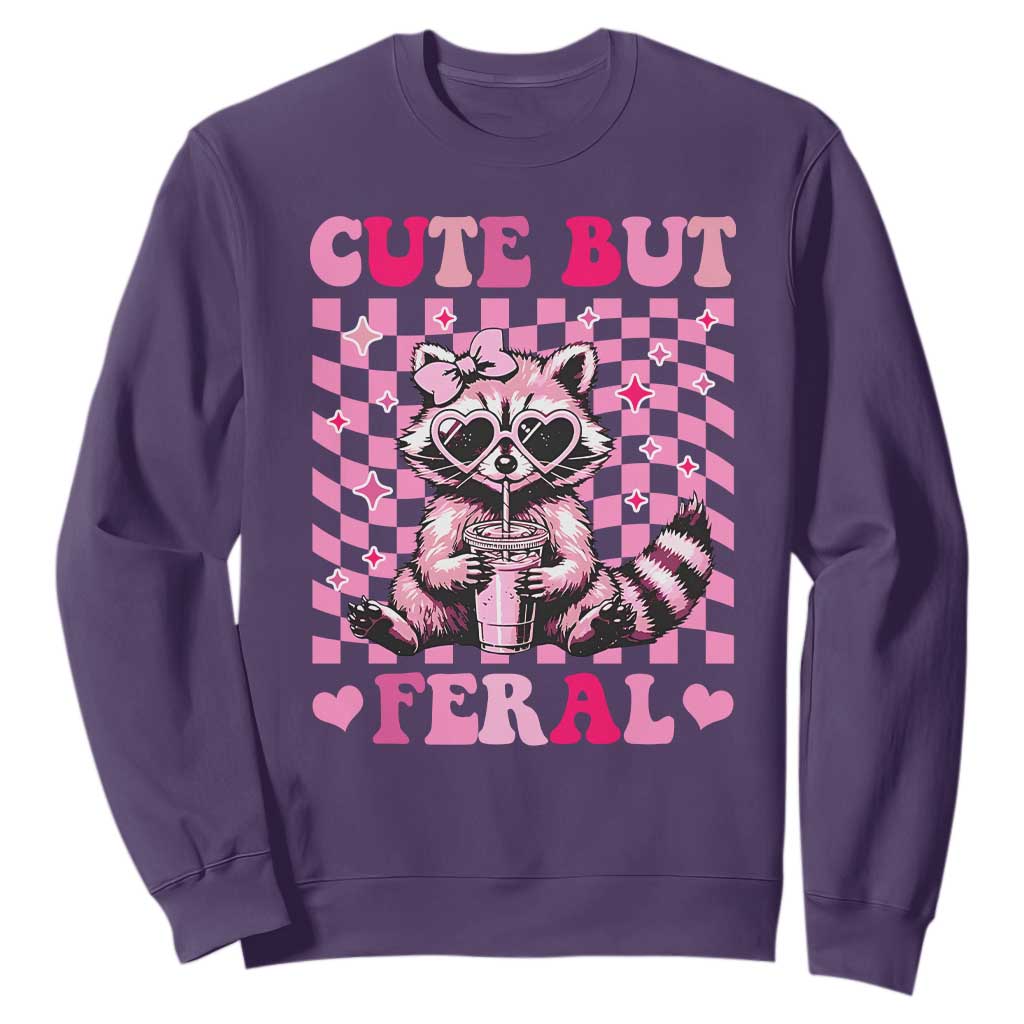 Cute But Feral Raccoon Sweatshirt Funny Sunglasses Trash Panda TS10 Purple Print Your Wear