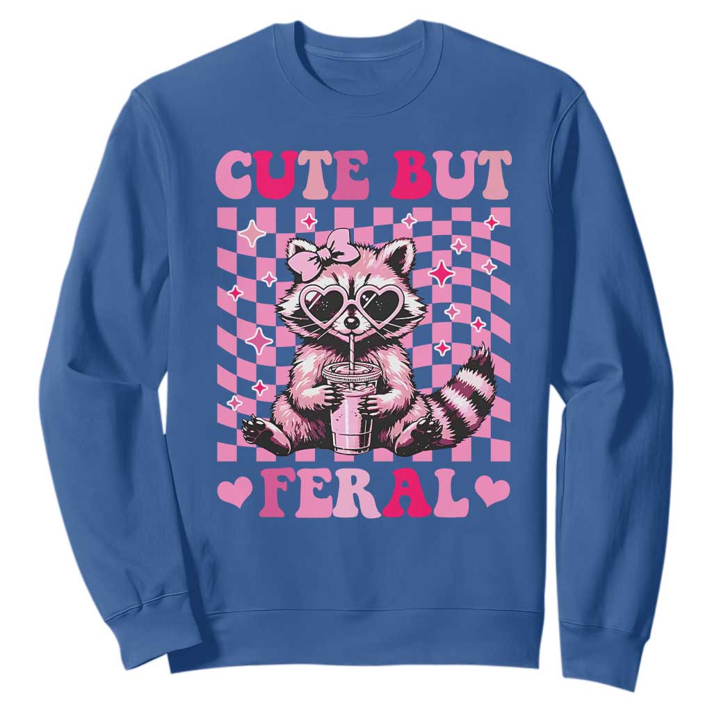 Cute But Feral Raccoon Sweatshirt Funny Sunglasses Trash Panda TS10 Royal Blue Print Your Wear