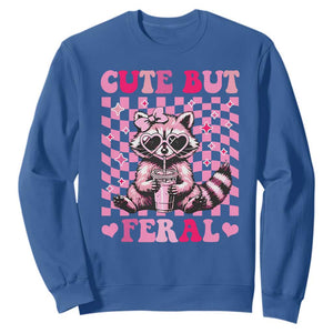Cute But Feral Raccoon Sweatshirt Funny Sunglasses Trash Panda TS10 Royal Blue Print Your Wear
