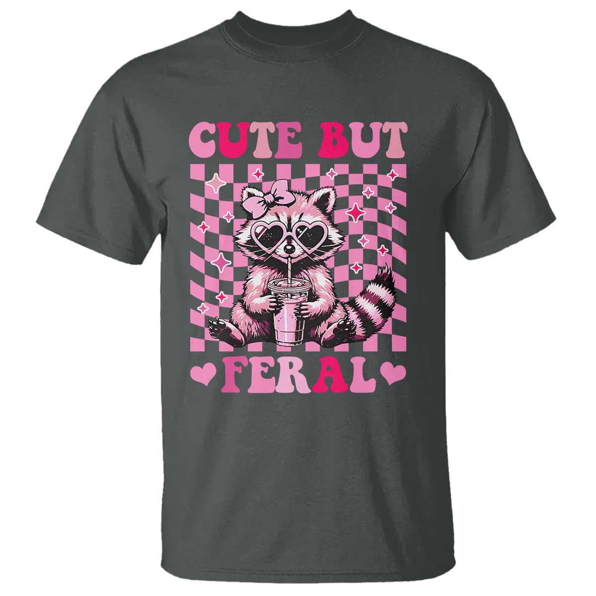 Cute But Feral Raccoon T Shirt Funny Sunglasses Trash Panda TS10 Dark Heather Print Your Wear