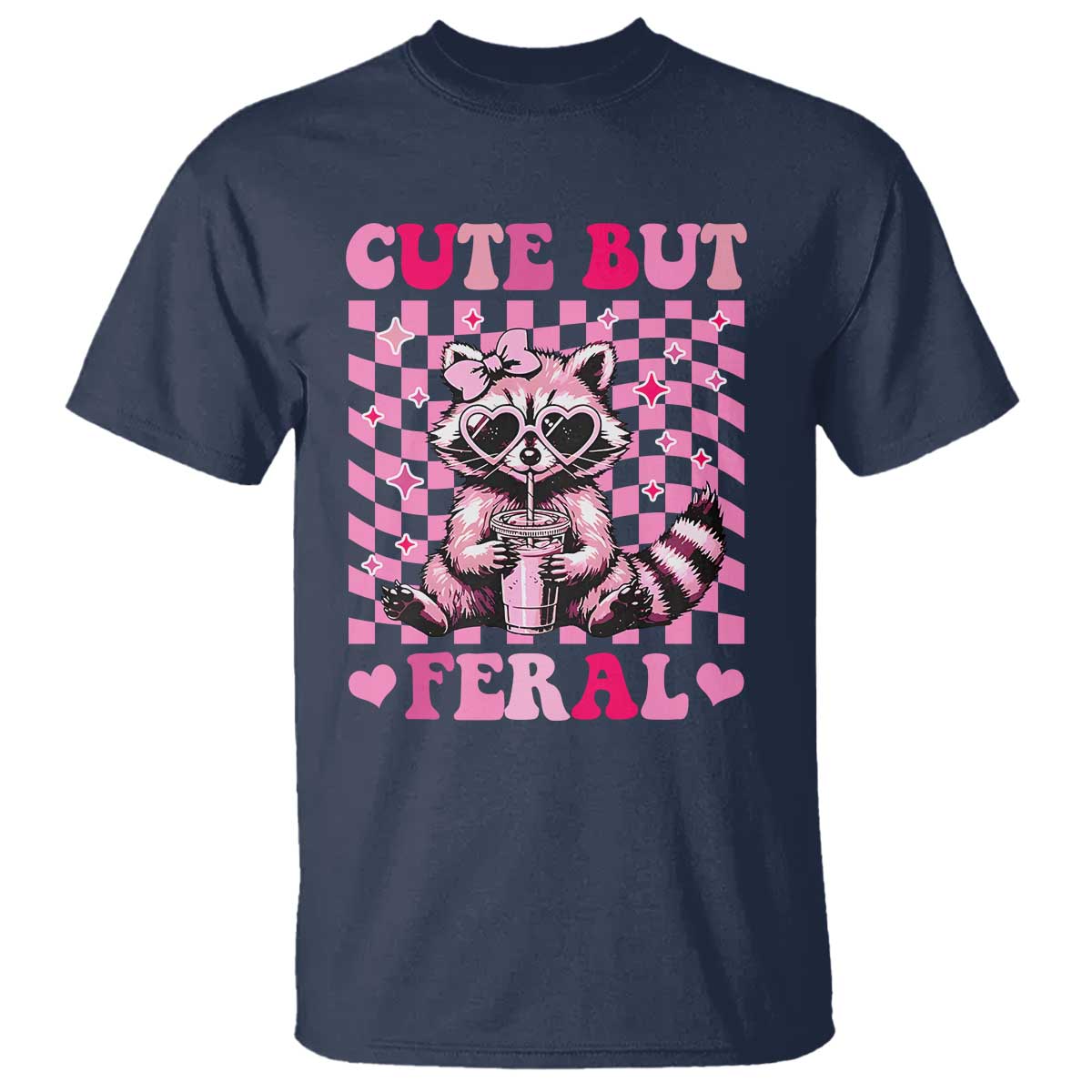 Cute But Feral Raccoon T Shirt Funny Sunglasses Trash Panda TS10 Navy Print Your Wear