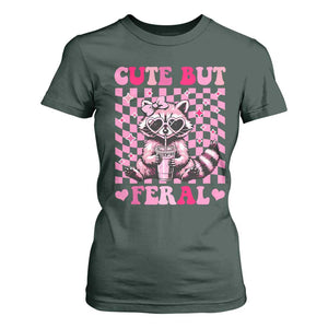 Cute But Feral Raccoon T Shirt For Women Funny Sunglasses Trash Panda TS10 Dark Forest Green Print Your Wear