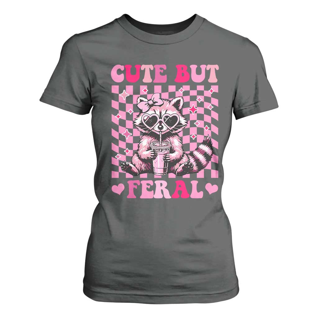 Cute But Feral Raccoon T Shirt For Women Funny Sunglasses Trash Panda TS10 Dark Heather Print Your Wear