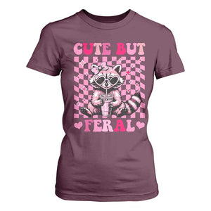 Cute But Feral Raccoon T Shirt For Women Funny Sunglasses Trash Panda TS10 Maroon Print Your Wear