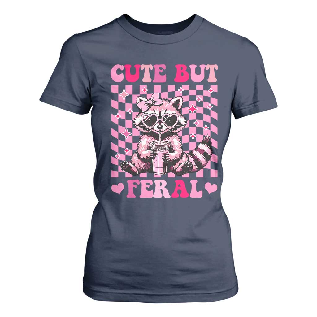Cute But Feral Raccoon T Shirt For Women Funny Sunglasses Trash Panda TS10 Navy Print Your Wear