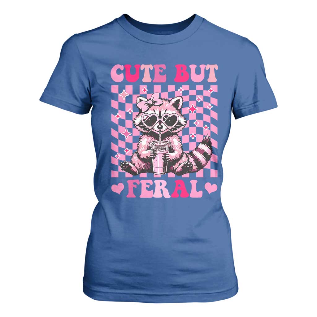 Cute But Feral Raccoon T Shirt For Women Funny Sunglasses Trash Panda TS10 Royal Blue Print Your Wear