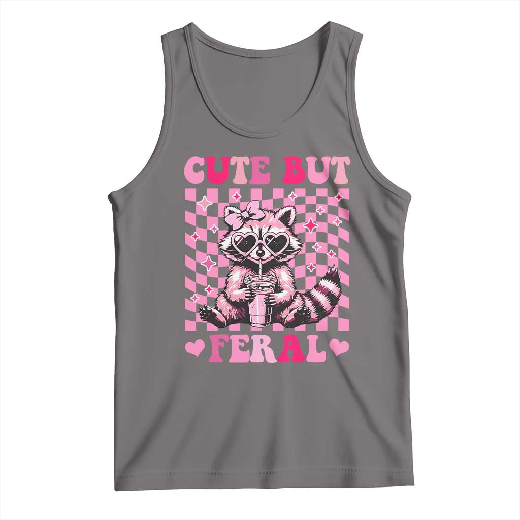 Cute But Feral Raccoon Tank Top Funny Sunglasses Trash Panda TS10 Deep Heather Print Your Wear