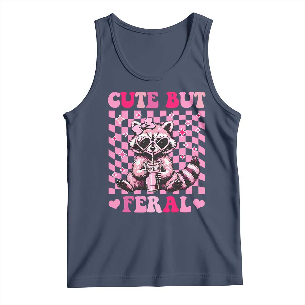 Cute But Feral Raccoon Tank Top Funny Sunglasses Trash Panda TS10 Navy Print Your Wear