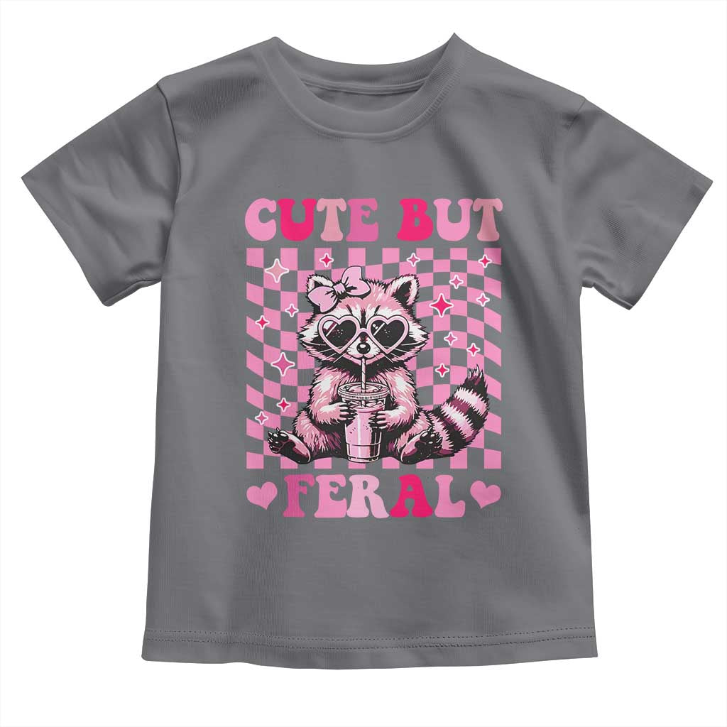 Cute But Feral Raccoon Toddler T Shirt Funny Sunglasses Trash Panda TS10 Charcoal Print Your Wear