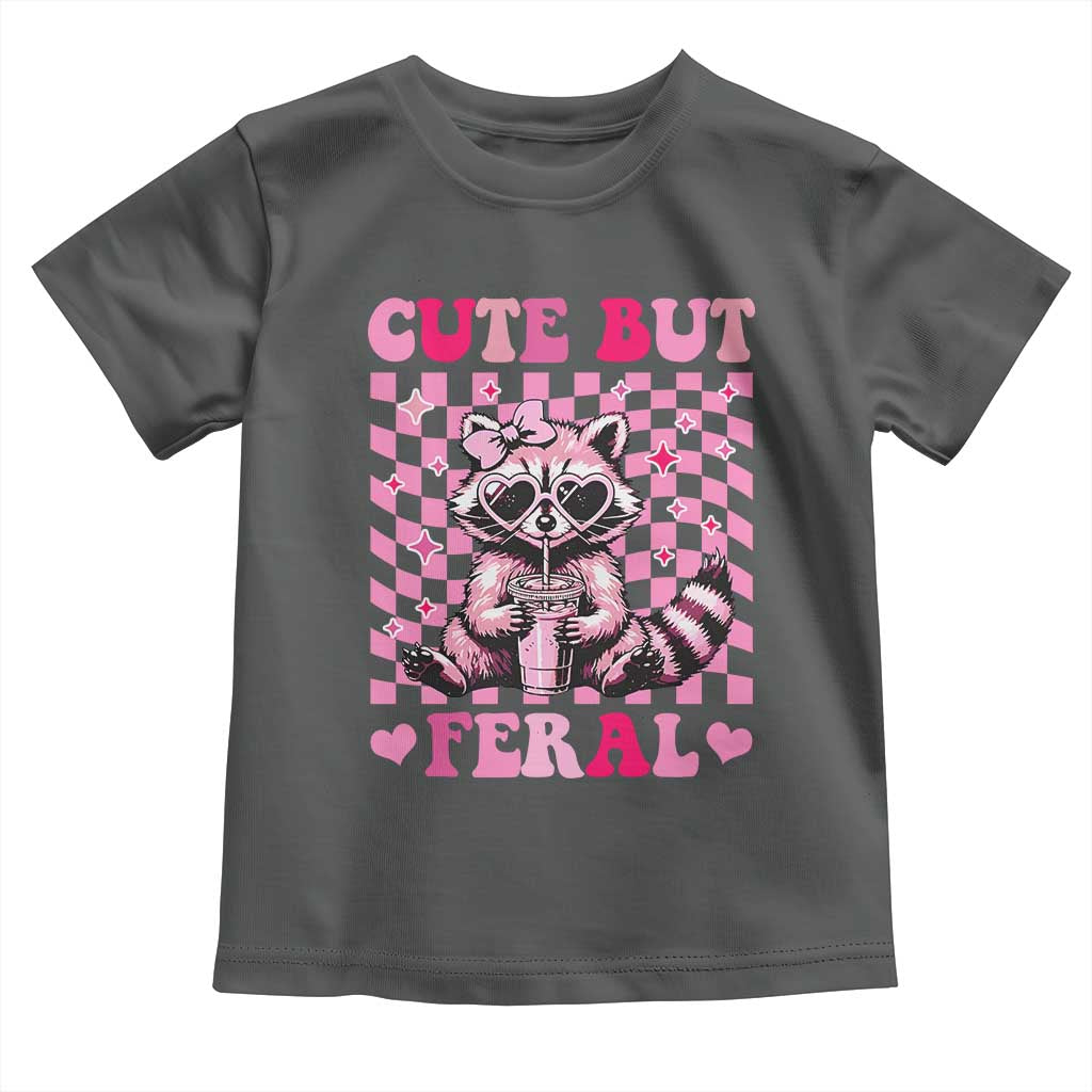 Cute But Feral Raccoon Toddler T Shirt Funny Sunglasses Trash Panda TS10 Dark Heather Print Your Wear