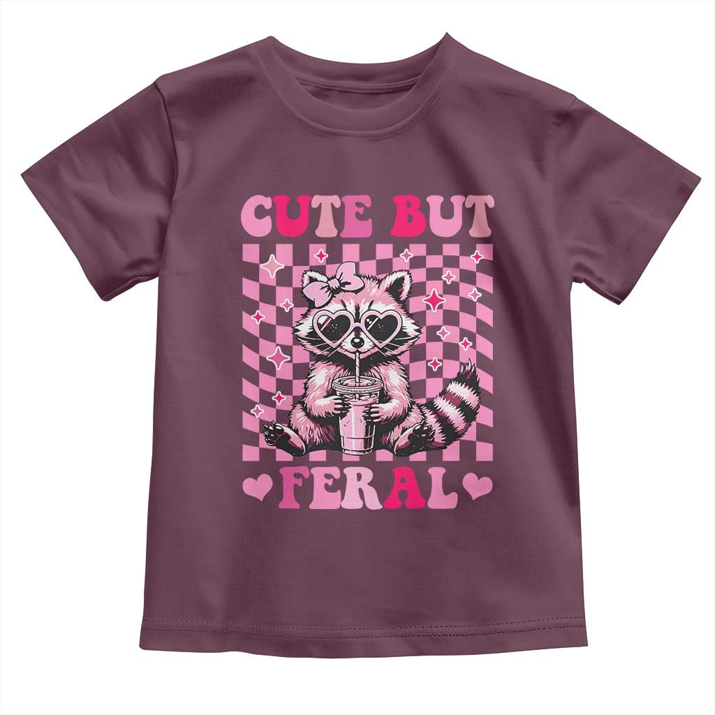 Cute But Feral Raccoon Toddler T Shirt Funny Sunglasses Trash Panda TS10 Maroon Print Your Wear