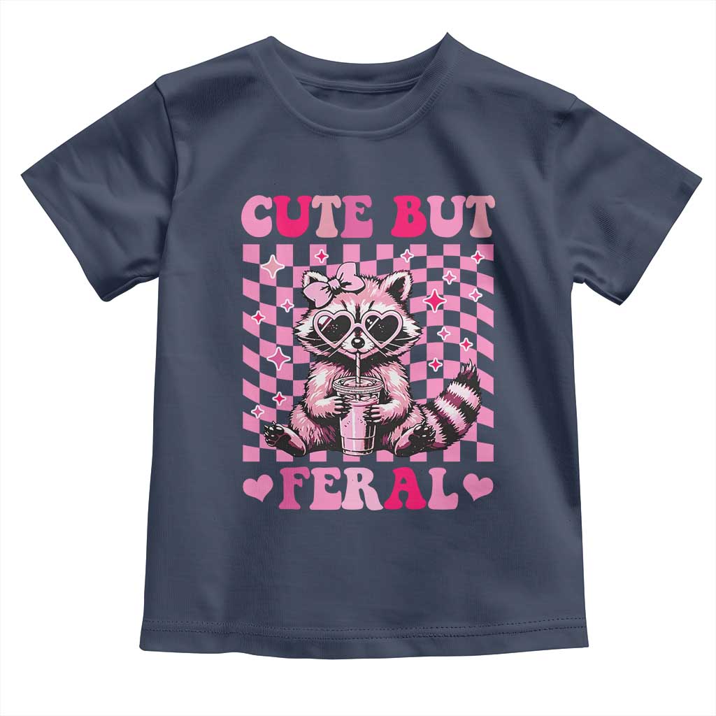 Cute But Feral Raccoon Toddler T Shirt Funny Sunglasses Trash Panda TS10 Navy Print Your Wear