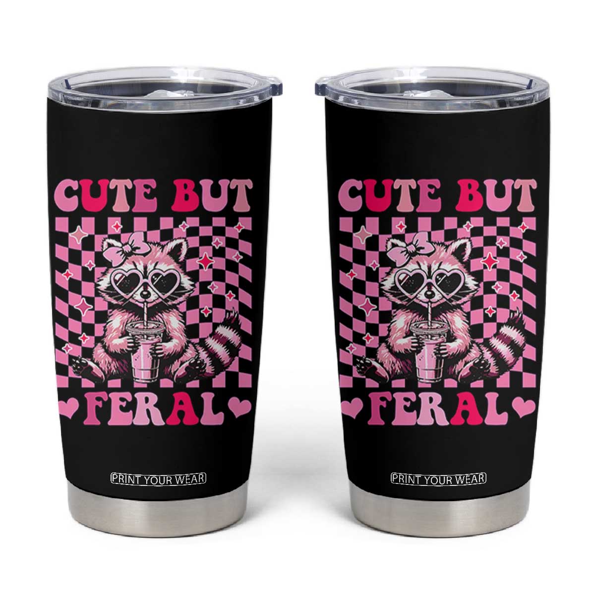 Cute But Feral Raccoon Tumbler Cup Funny Sunglasses Trash Panda TS10 Black Print Your Wear