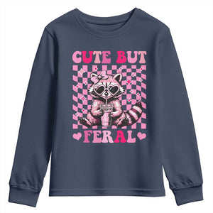 Cute But Feral Raccoon Youth Sweatshirt Funny Sunglasses Trash Panda TS10 Navy Print Your Wear
