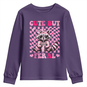 Cute But Feral Raccoon Youth Sweatshirt Funny Sunglasses Trash Panda TS10 Purple Print Your Wear