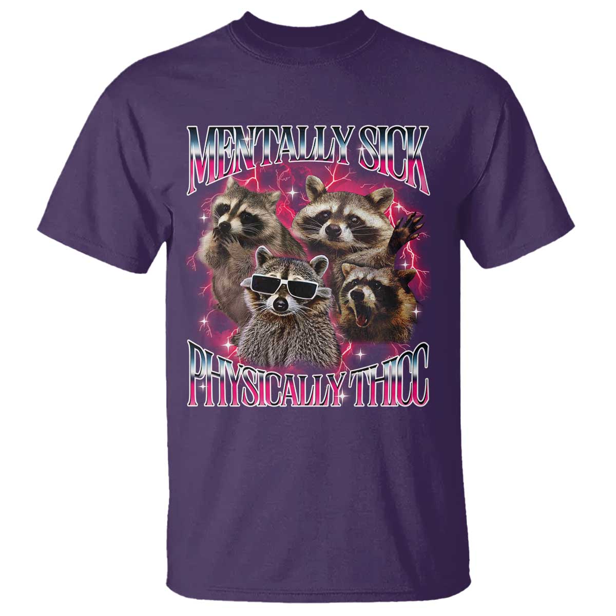 Physically Thicc Funny Raccoon Meme T Shirt Mentally Sick Bootleg Graphic 90s TS10 Purple Print Your Wear