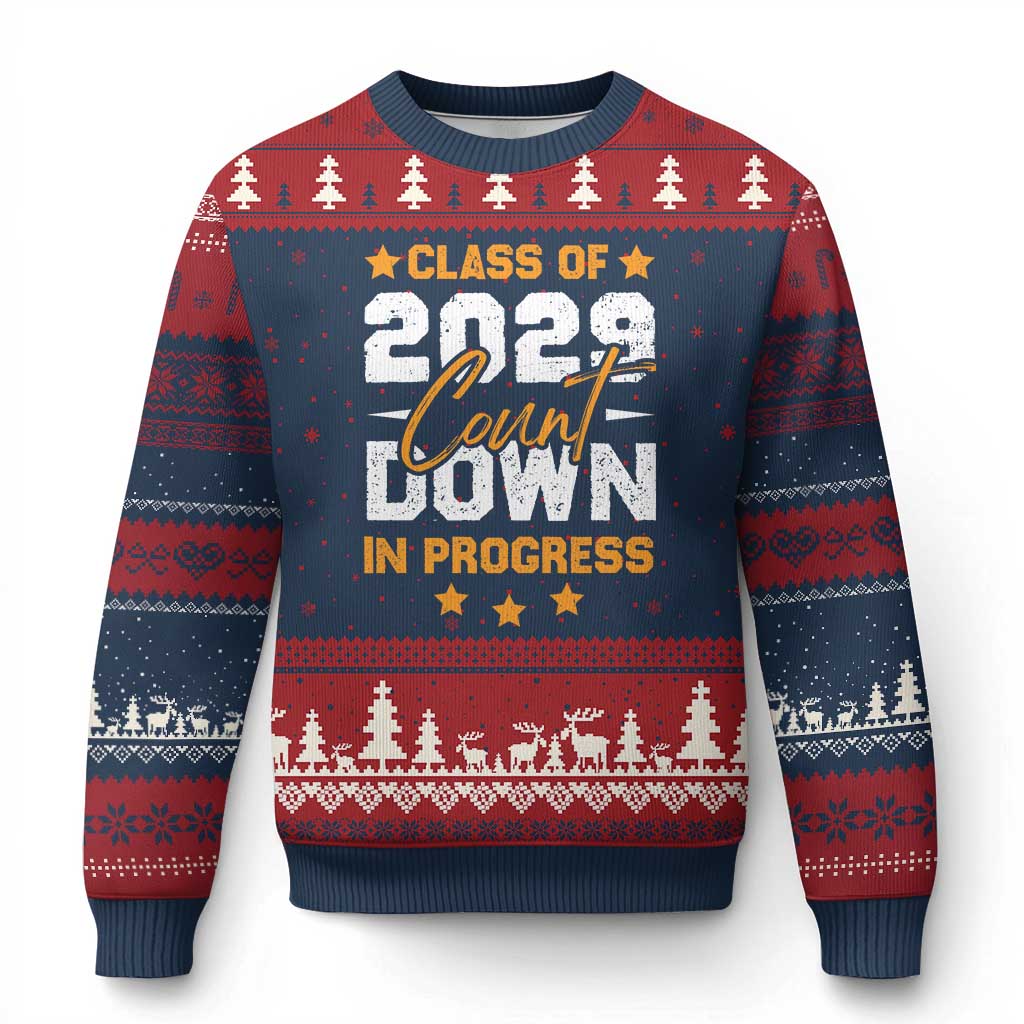 Class Of 2029 Count Down Graduating Ugly Christmas Sweater TS10 Navy Red Print Your Wear