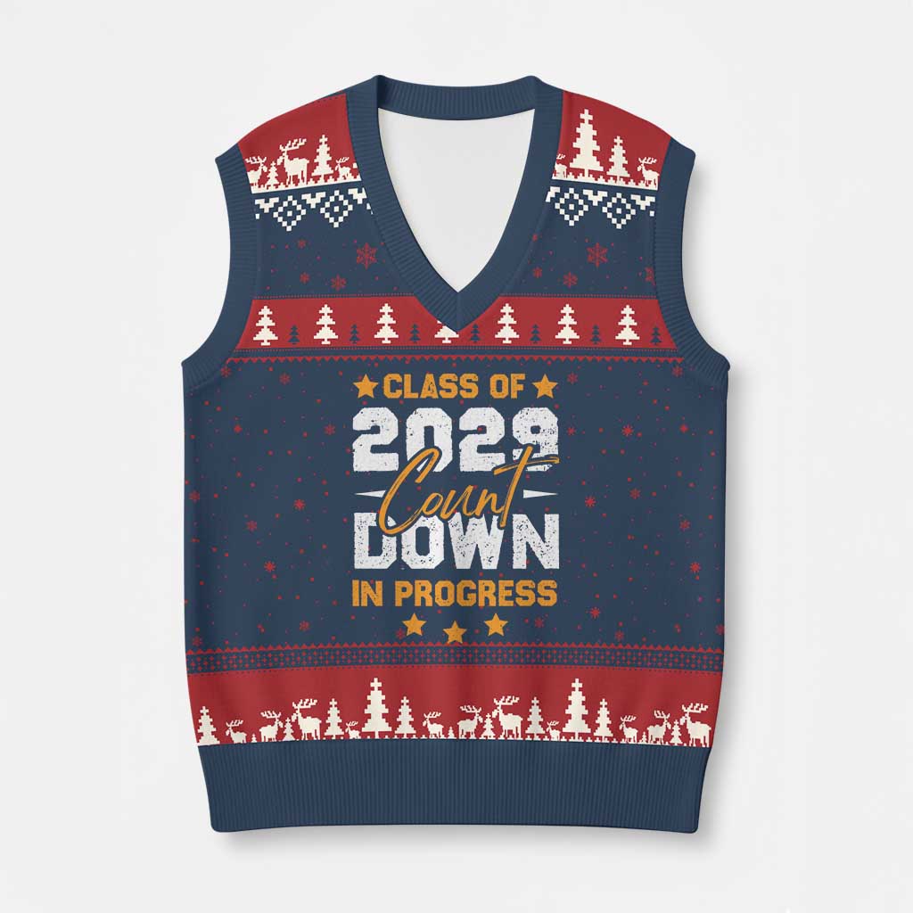 Class Of 2029 Count Down Graduating V-Neck Knit Sweater Vest TS10 Navy Red Print Your Wear