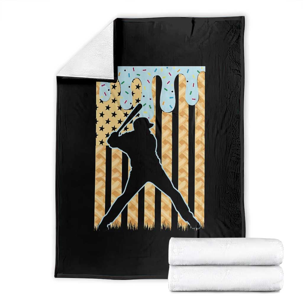 Baseball Drip Throw Blanket Dripping Ice Cream Sprinkles American Flag Boys TS10 Black Print Your Wear