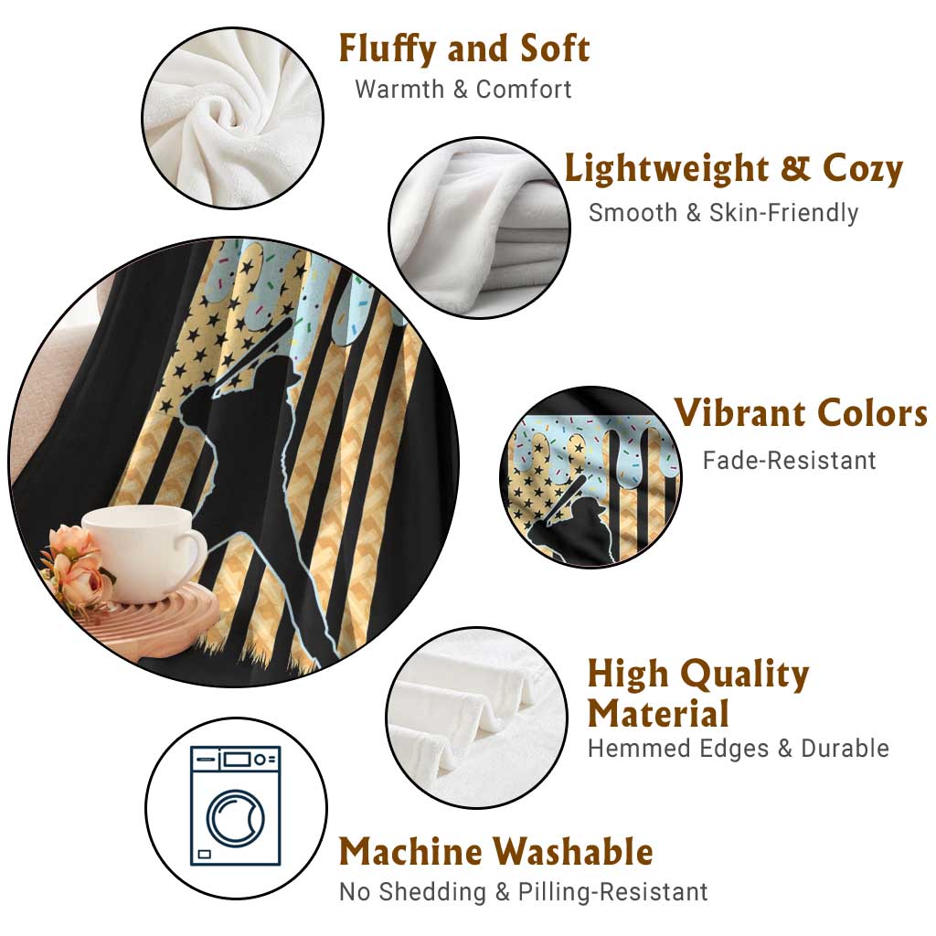 Baseball Drip Throw Blanket Dripping Ice Cream Sprinkles American Flag Boys TS10 Print Your Wear