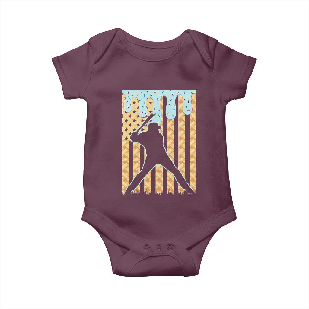 Baseball Drip Baby Onesie Dripping Ice Cream Sprinkles American Flag Boys TS10 Maroon Print Your Wear