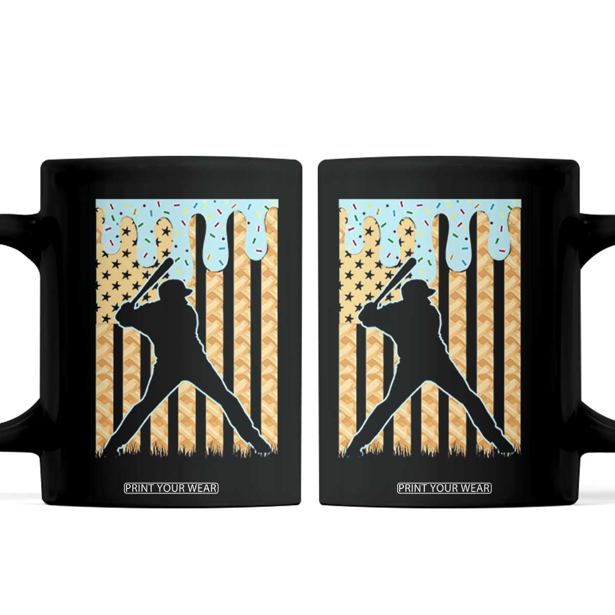 Baseball Drip Coffee Mug Dripping Ice Cream Sprinkles American Flag Boys TS10 Black Print Your Wear