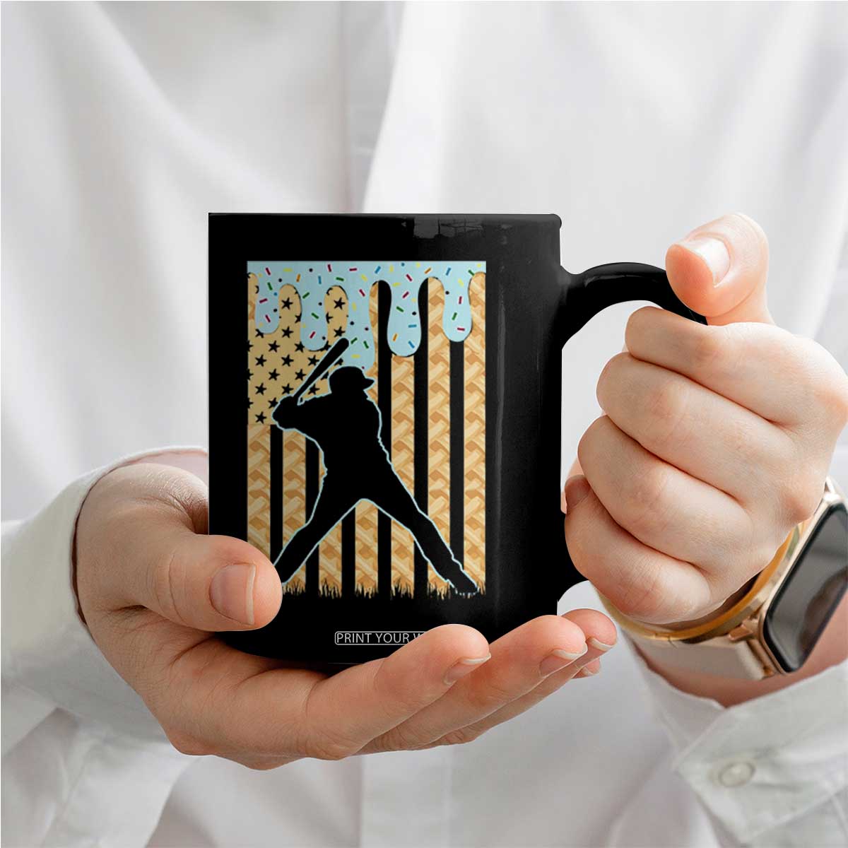 Baseball Drip Coffee Mug Dripping Ice Cream Sprinkles American Flag Boys TS10 Print Your Wear