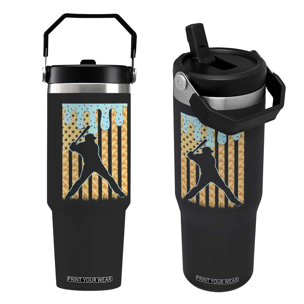 Baseball Drip Flip Straw Tumbler Dripping Ice Cream Sprinkles American Flag Boys TS10 One Size: 30 oz Black Print Your Wear
