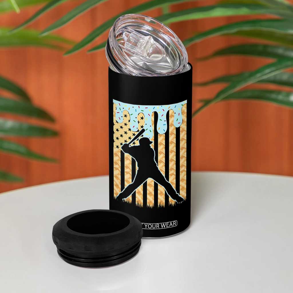 Baseball Drip 4 in 1 Can Cooler Tumbler Dripping Ice Cream Sprinkles American Flag Boys TS10 Print Your Wear