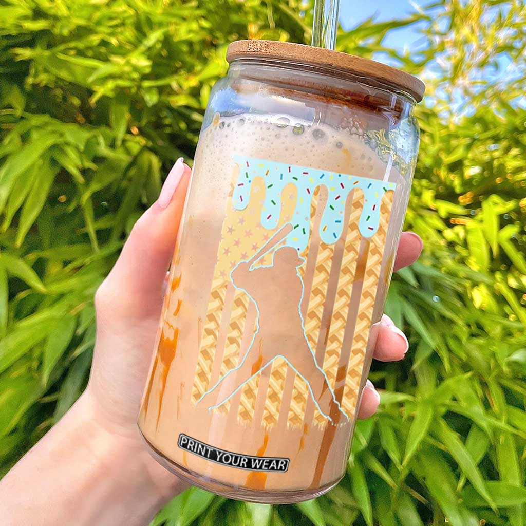 Baseball Drip Glass Can Dripping Ice Cream Sprinkles American Flag Boys TS10 Black Print Your Wear