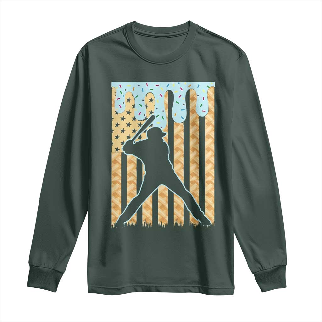 Baseball Drip Long Sleeve Shirt Dripping Ice Cream Sprinkles American Flag Boys TS10 Dark Forest Green Print Your Wear