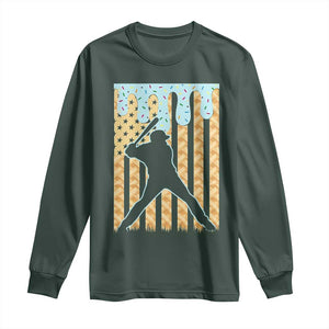 Baseball Drip Long Sleeve Shirt Dripping Ice Cream Sprinkles American Flag Boys TS10 Dark Forest Green Print Your Wear