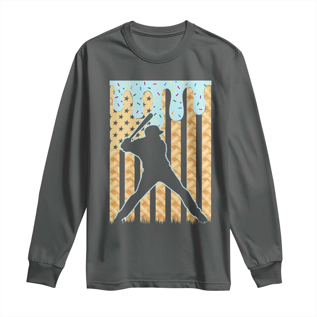 Baseball Drip Long Sleeve Shirt Dripping Ice Cream Sprinkles American Flag Boys TS10 Dark Heather Print Your Wear